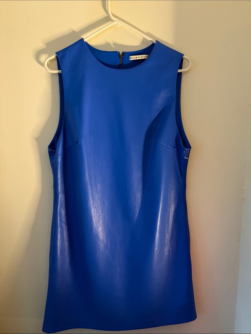 Alice + Olivia Royal Blue Faux Leather Sleeveless Shift